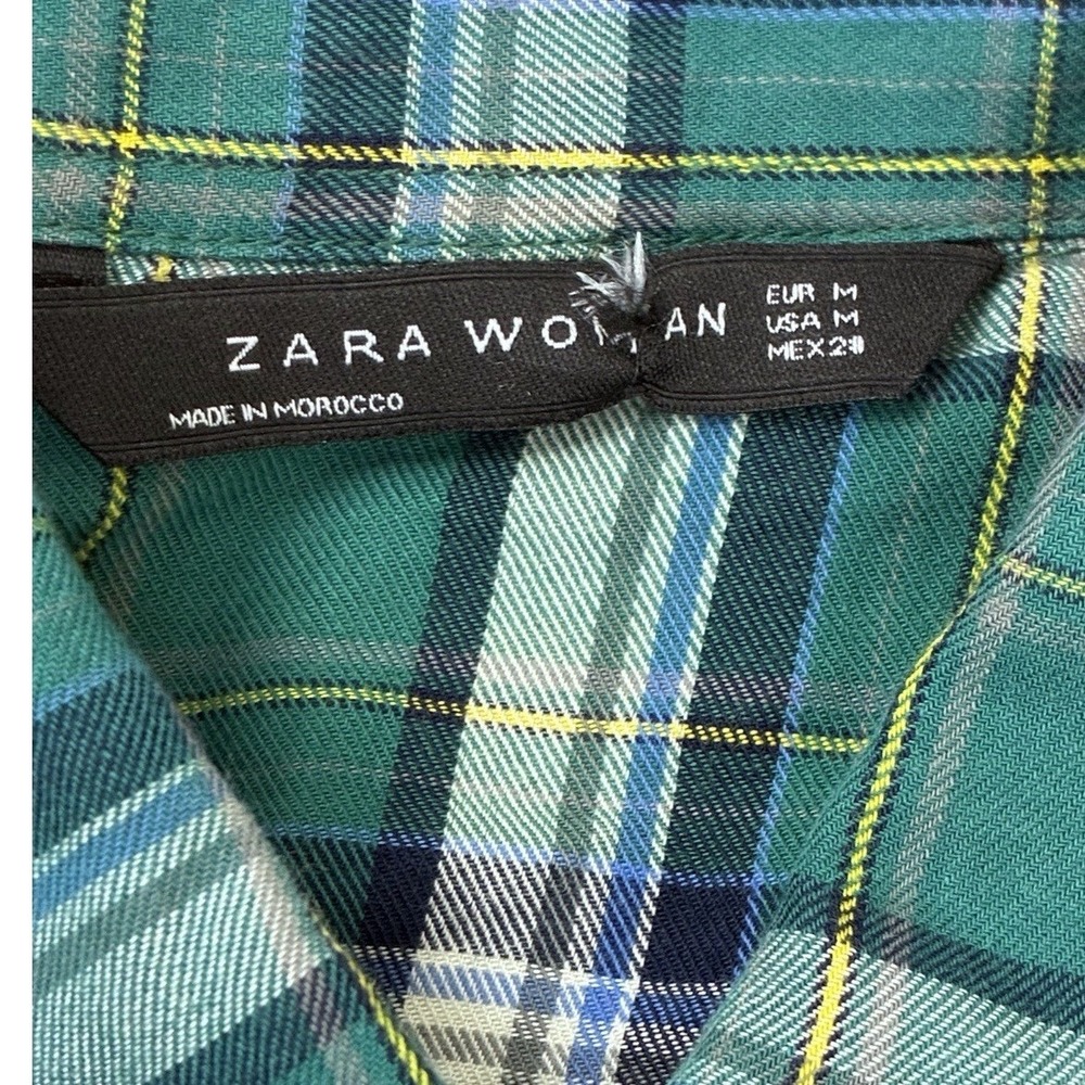 Zara Woman's Green Plaid Western Shirt Rhinestone Embellished Studded Collar - Picture 2 of 8